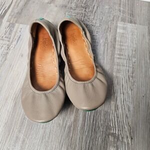 Tieks by Gavrieli Taupe Leather Foldable Ballet Flats Size 7 Teal Quiet Luxury